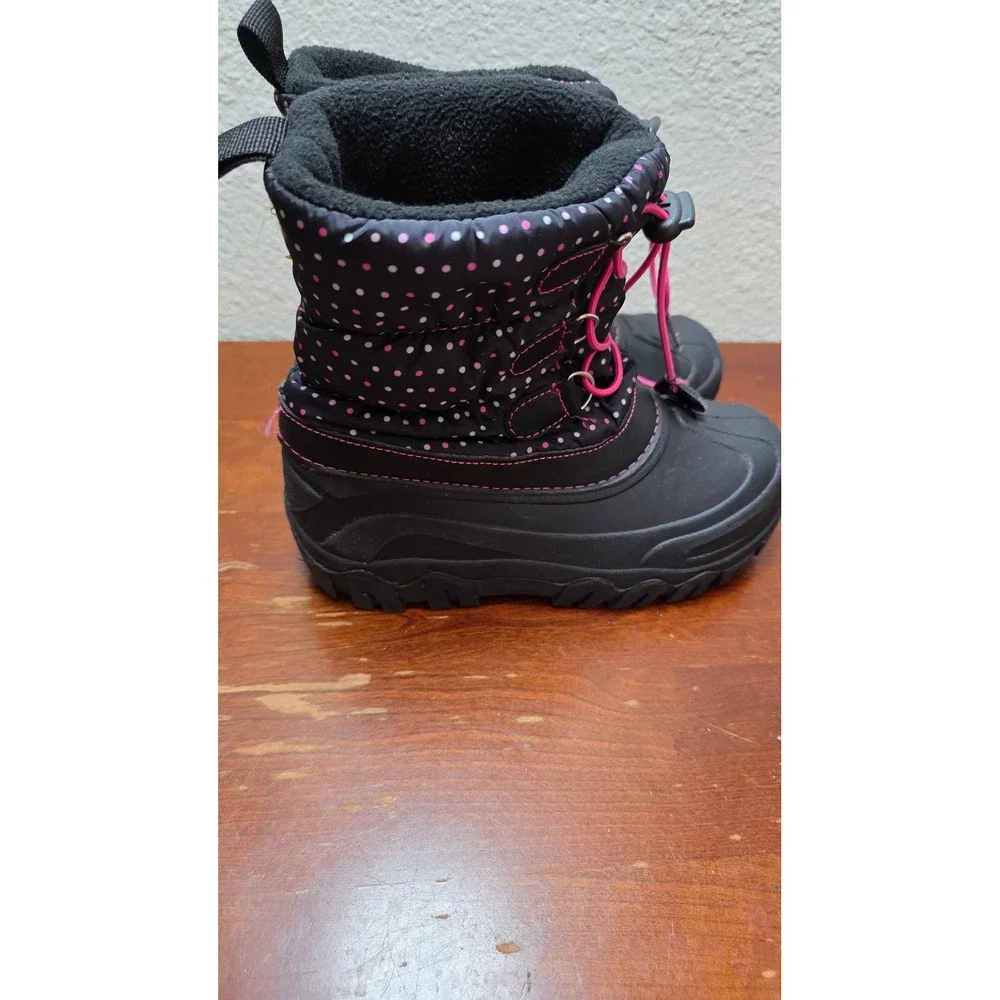 Western Chief Snowden Dot Snow Boots‎ Girls Size 2 Black Pink Polka Dot Winter
